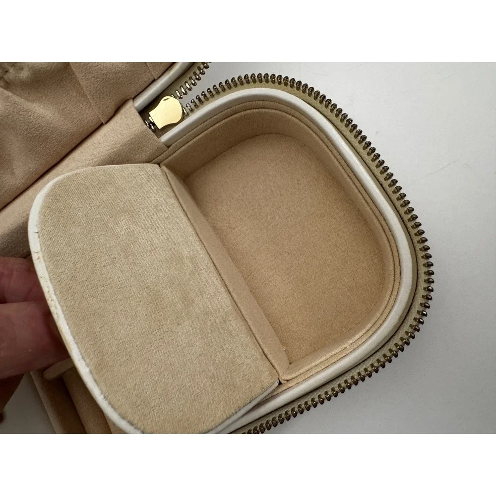 WOLF 1834 Chloé Leather Luxury Zip Travel Jewelry Case Cream & Gold NWOT